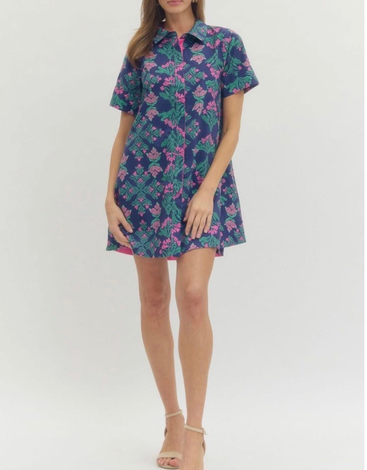 The Melania Dress in blue and pink