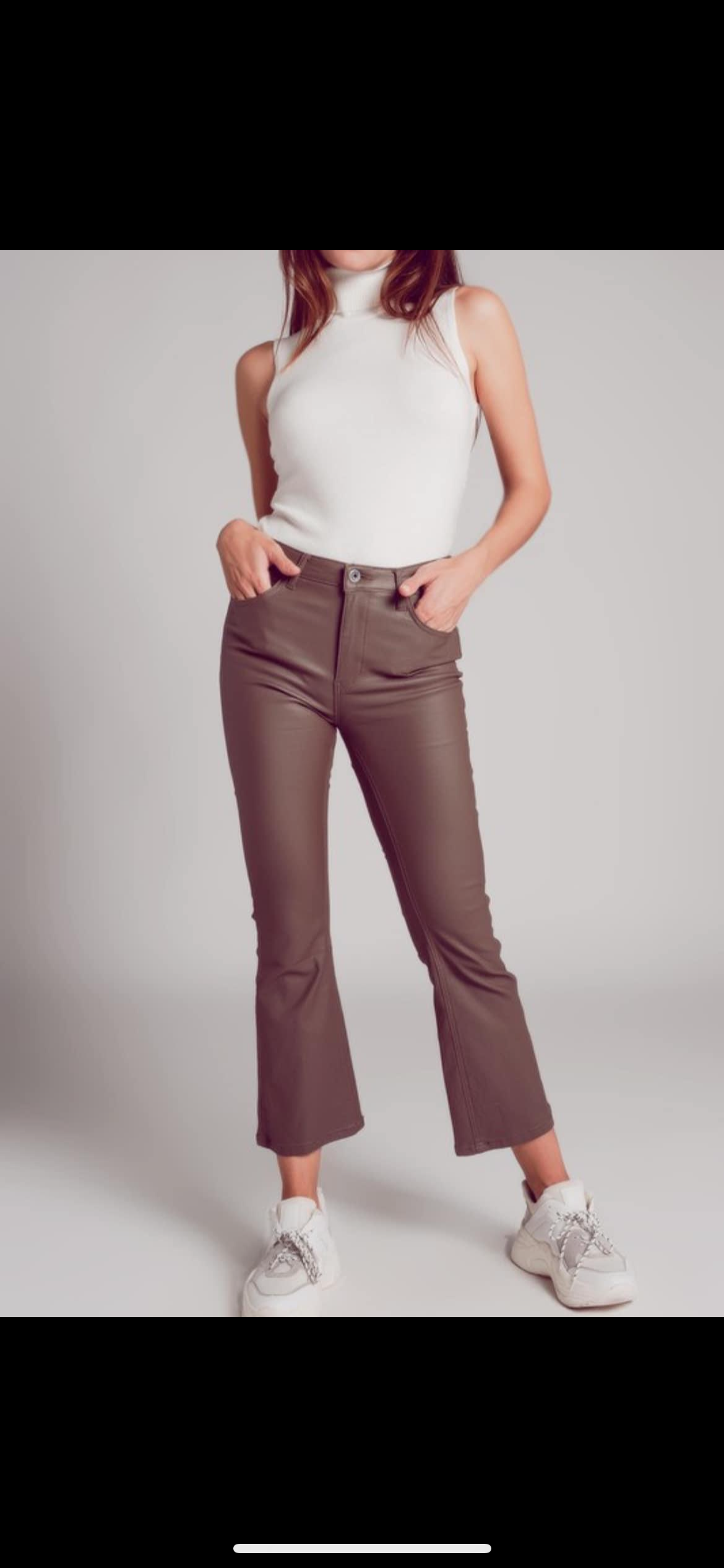 Stretch Faux Leather Pants in Brown