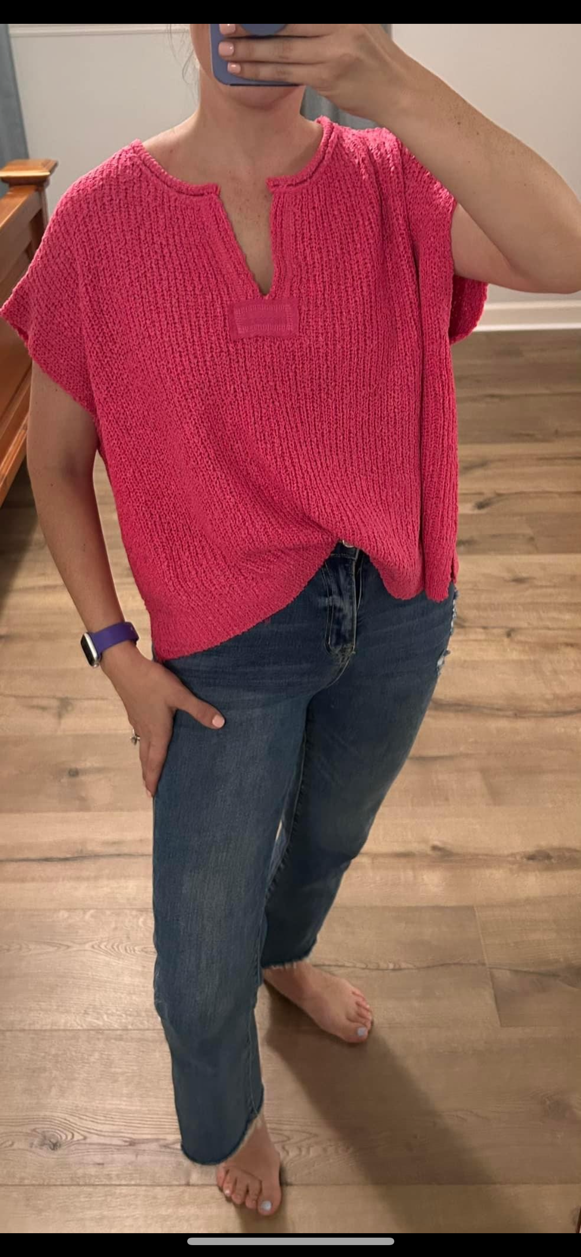 Tori Split V Neck in Hot Pink