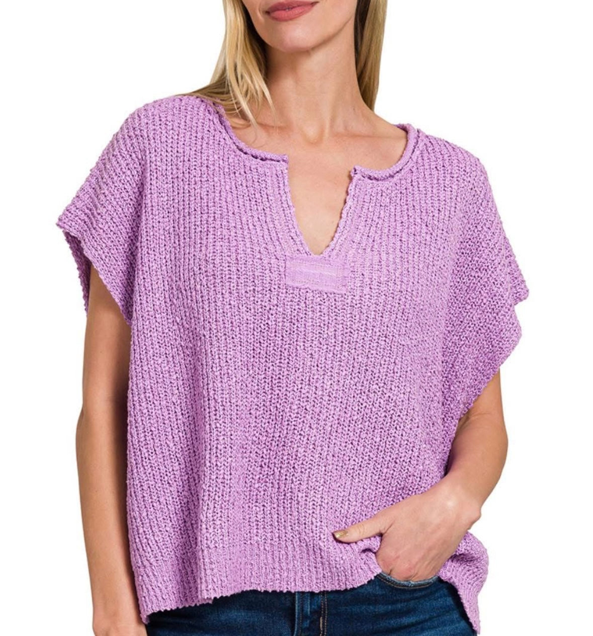 Tori Split Neck Top - Lavender
