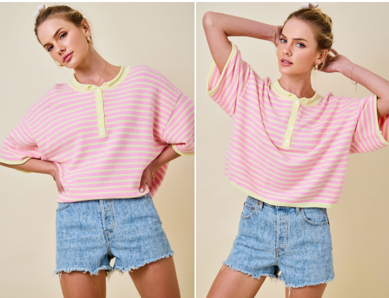 Henley Pink & Yellow Top