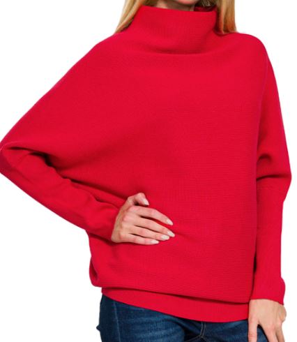 Red Dolman Sleeve Mock Neck Sweater