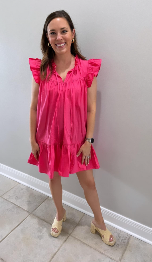 Pink Ruffle Sleeve Dress