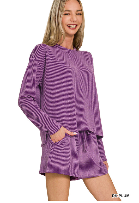 Purple Ribbed LS Set