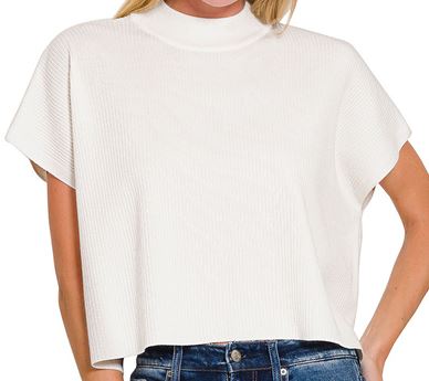 SS Mock Neck Sweater In Ivory