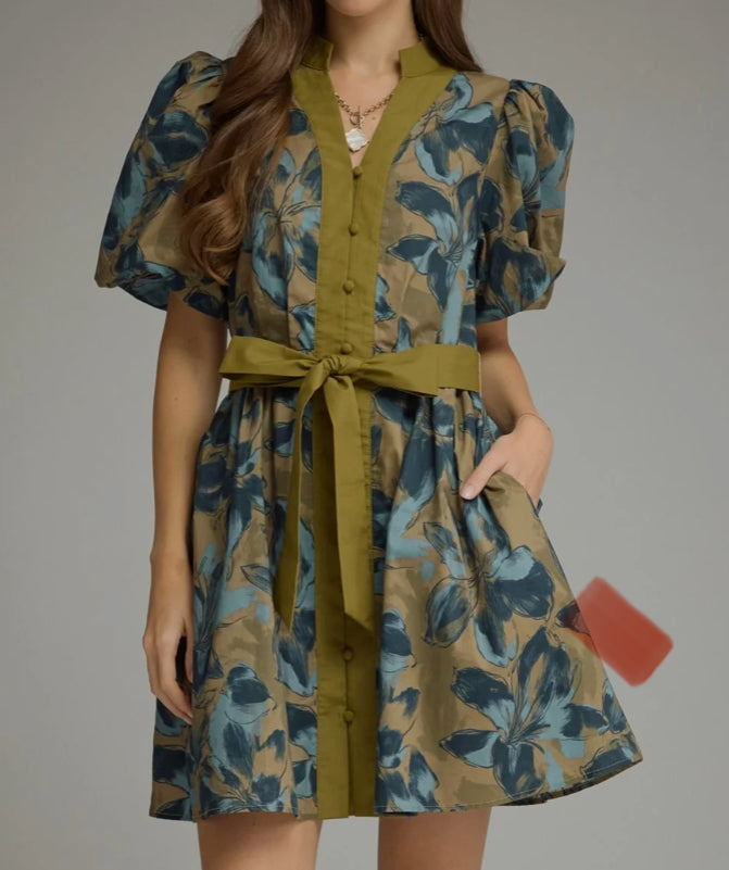 Olive Floral Dress
