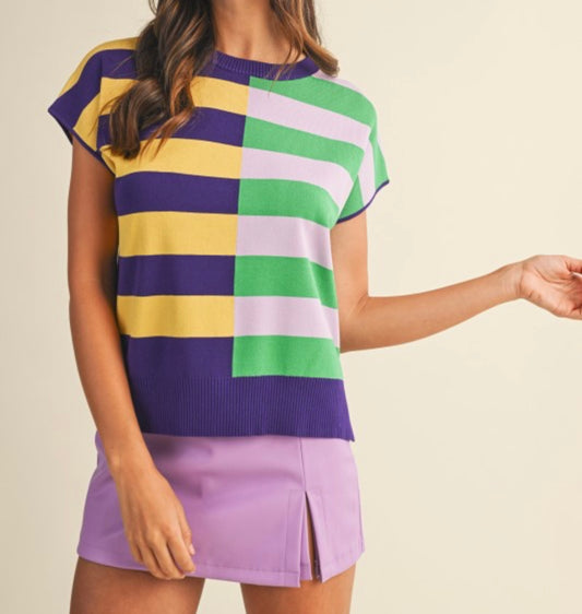 Mardi Gras Multi Color Stripe Mixed Sweater