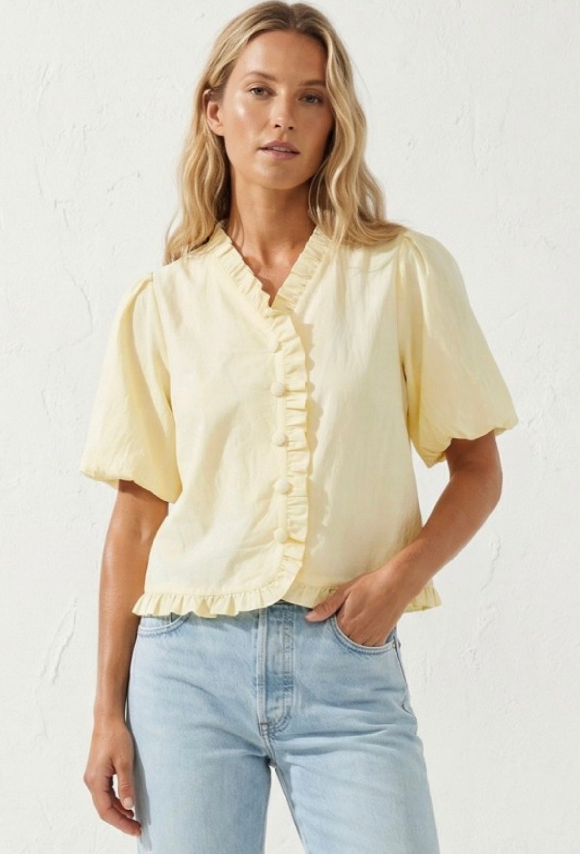 Yellow Bubble Sleeve Top
