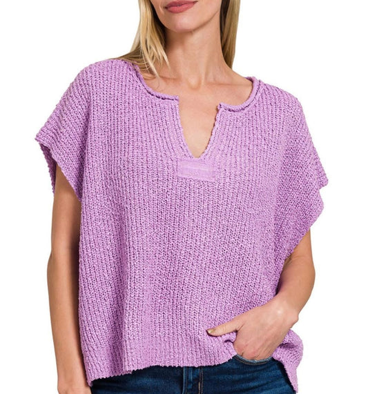 Tori Split Neck Top - Lavender
