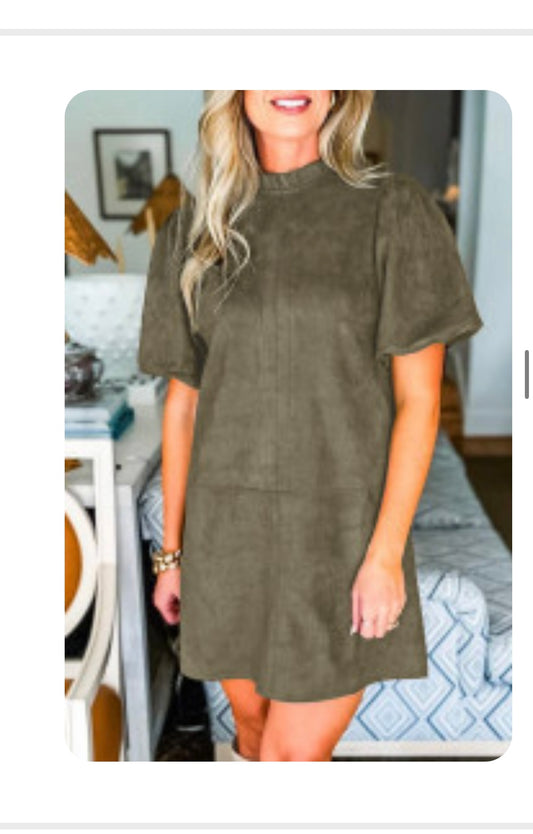 Olive Puff Sleeve Dress