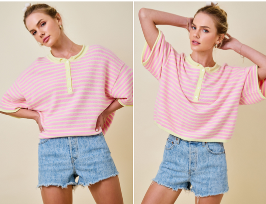 Henley Pink & Yellow Top