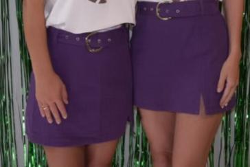 Purple Belted Denim Skirt