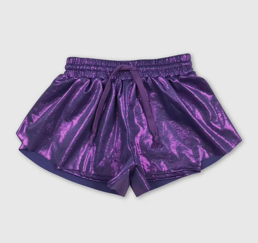 Girls Metallic Purple Drawstring Short