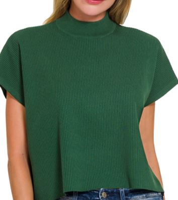 SS Mock Neck Sweater In Dark Green