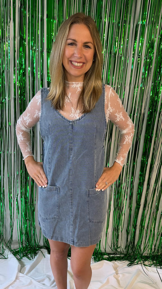 Small Town Denim Overall Dress