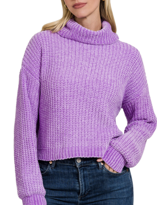 Chenille Turtle Neck Sweater in Lavendar