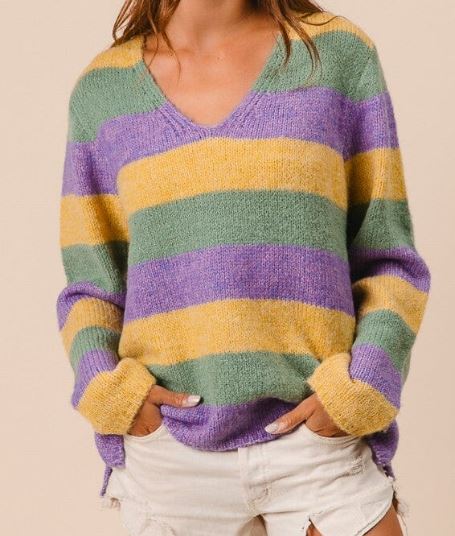 Mardi Gras Striped Sweater